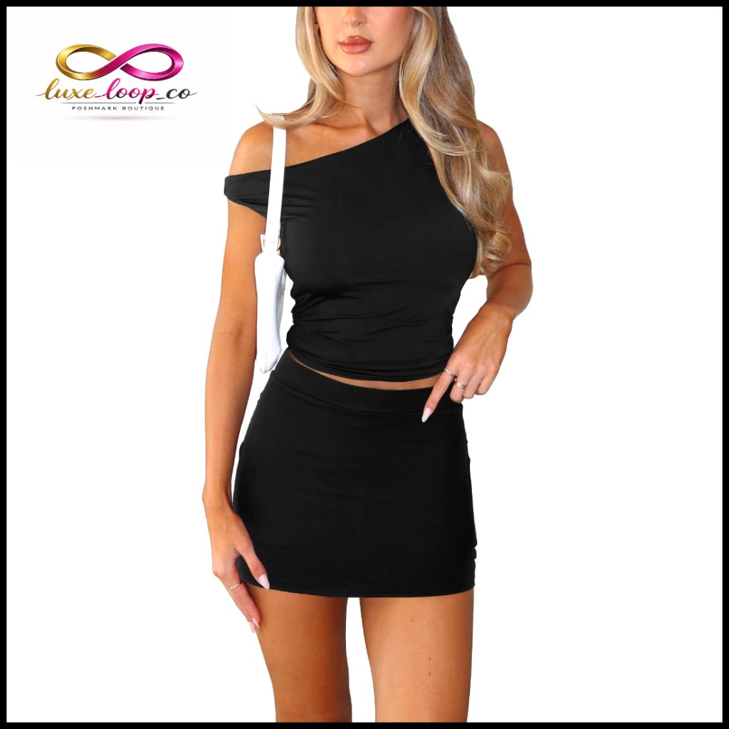 Sexy Off-Shoulder Crop Top & Bodycon Mini Skirt 2-Piece Set